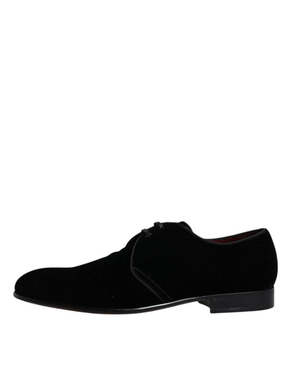 Zapatos Derby de piel de terciopelo negro con cordones