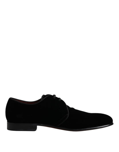 Zapatos Derby de piel de terciopelo negro con cordones