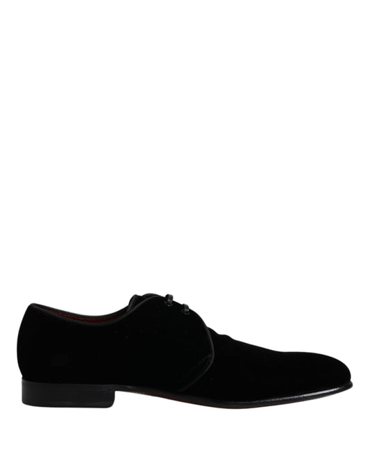 Zapatos Derby de piel de terciopelo negro con cordones