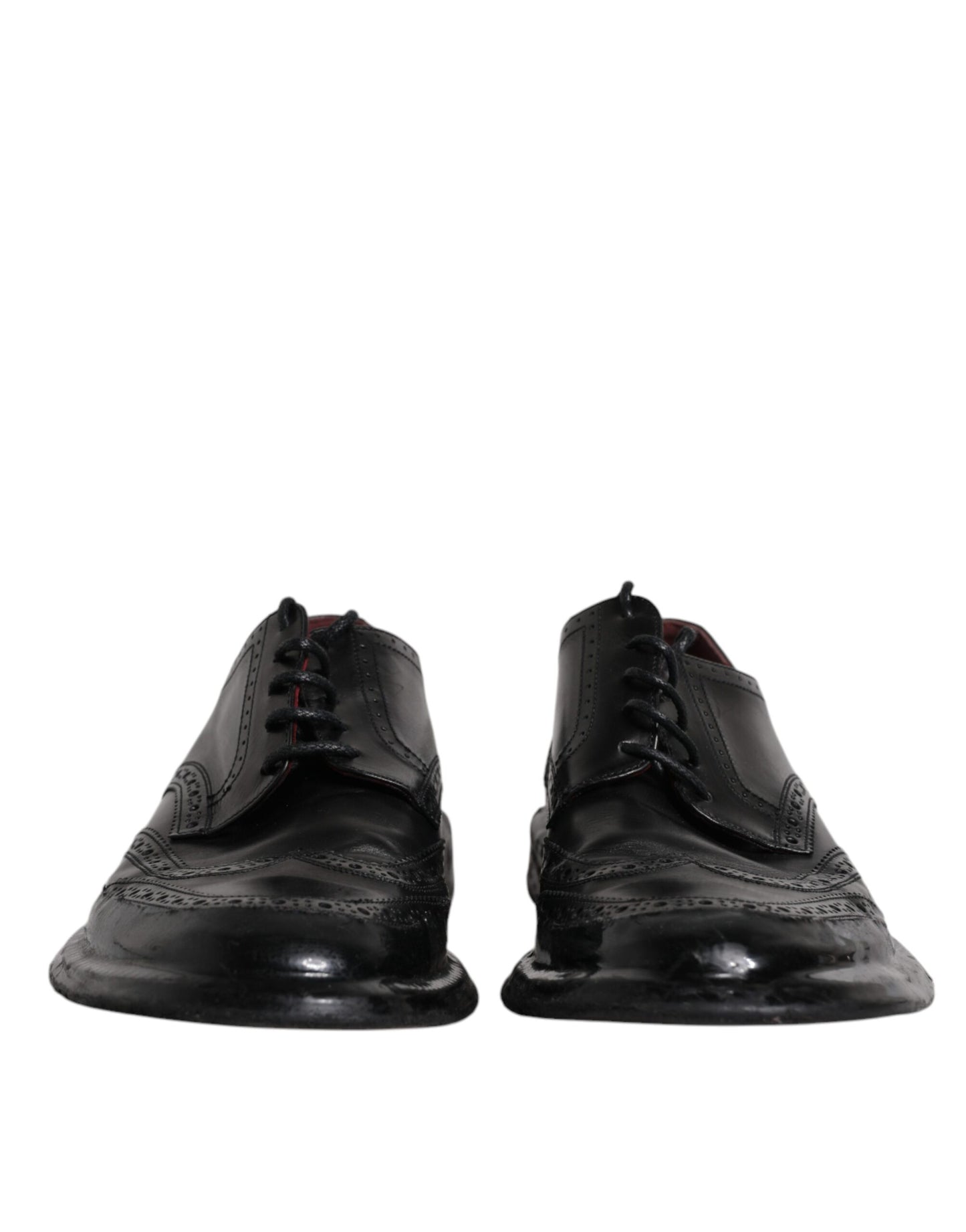 Zapatos formales Derby de cuero negro con punta de ala