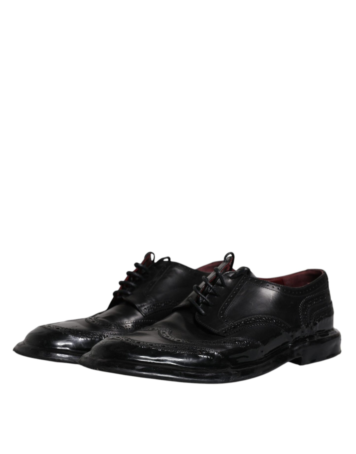 Zapatos formales Derby de cuero negro con punta de ala
