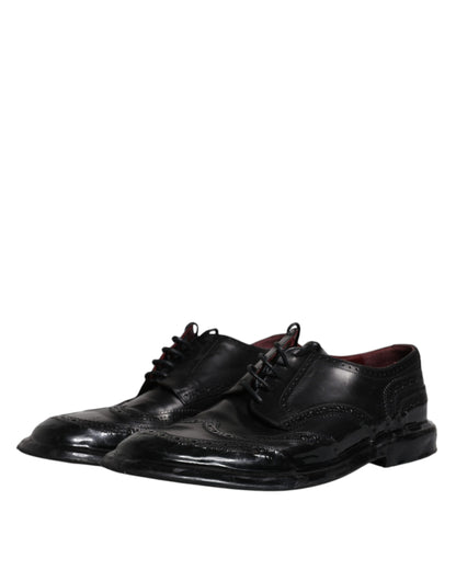 Zapatos formales Derby de cuero negro con punta de ala