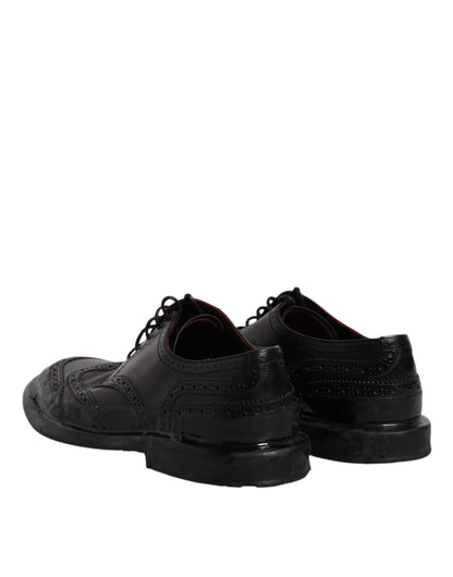 Zapatos formales Derby de cuero negro con punta de ala