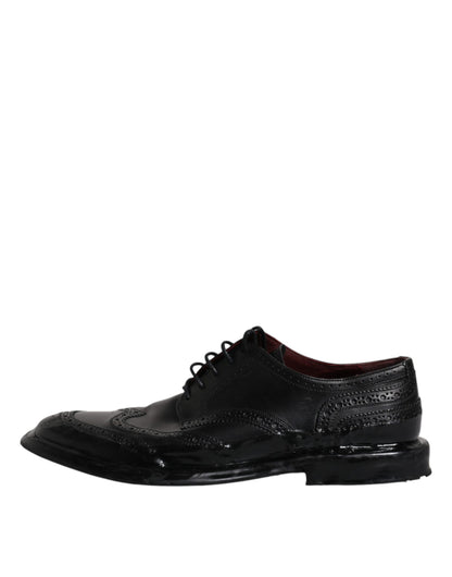 Zapatos formales Derby de cuero negro con punta de ala
