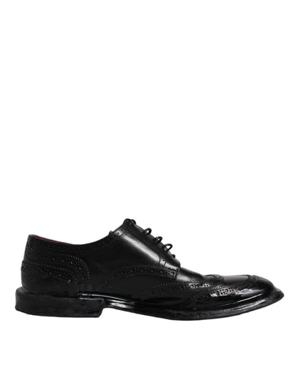 Zapatos formales Derby de cuero negro con punta de ala