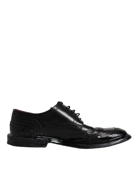 Zapatos formales Derby de cuero negro con punta de ala