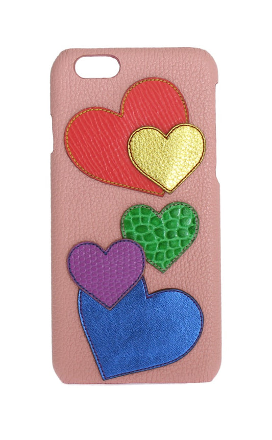 Elegante funda para teléfono de cuero rosa con corazones