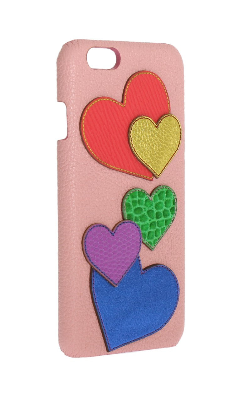 Elegante funda para teléfono de cuero rosa con corazones