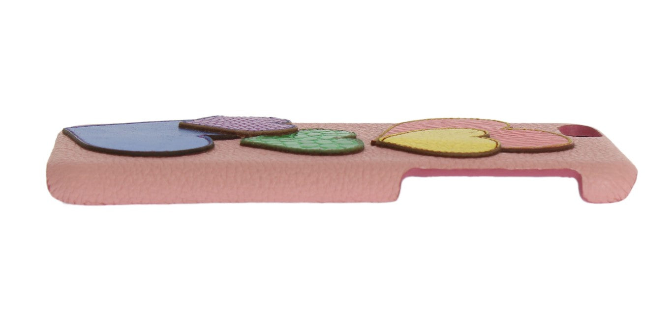 Elegante funda para teléfono de cuero rosa con corazones