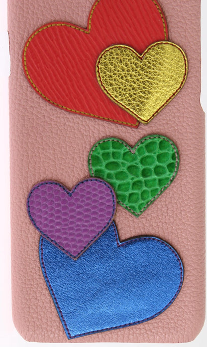 Elegante funda para teléfono de cuero rosa con corazones
