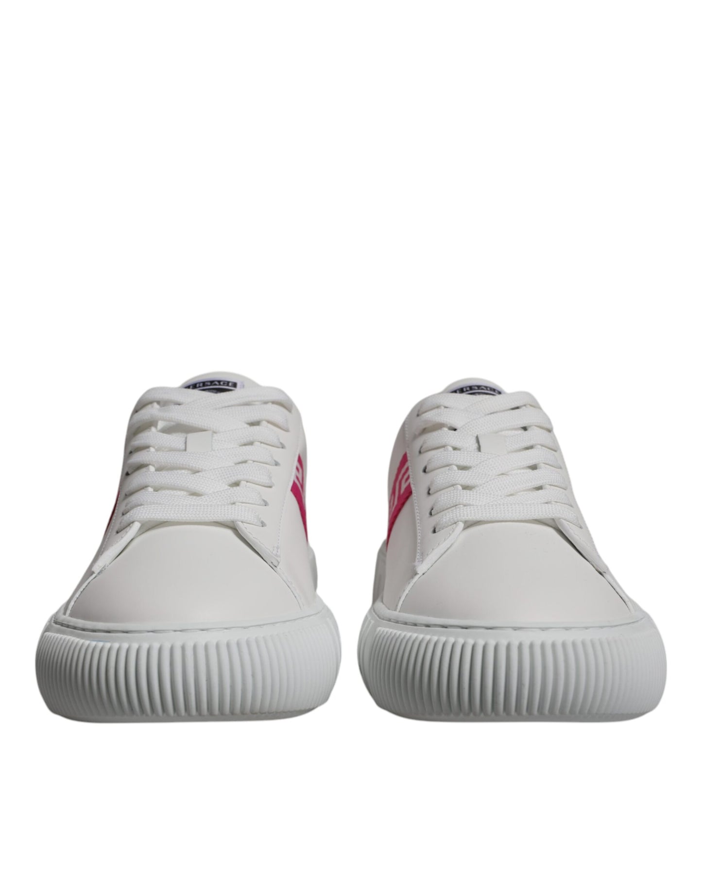 Zapatillas deportivas bajas con plataforma y estampado de Greca en blanco y rosa