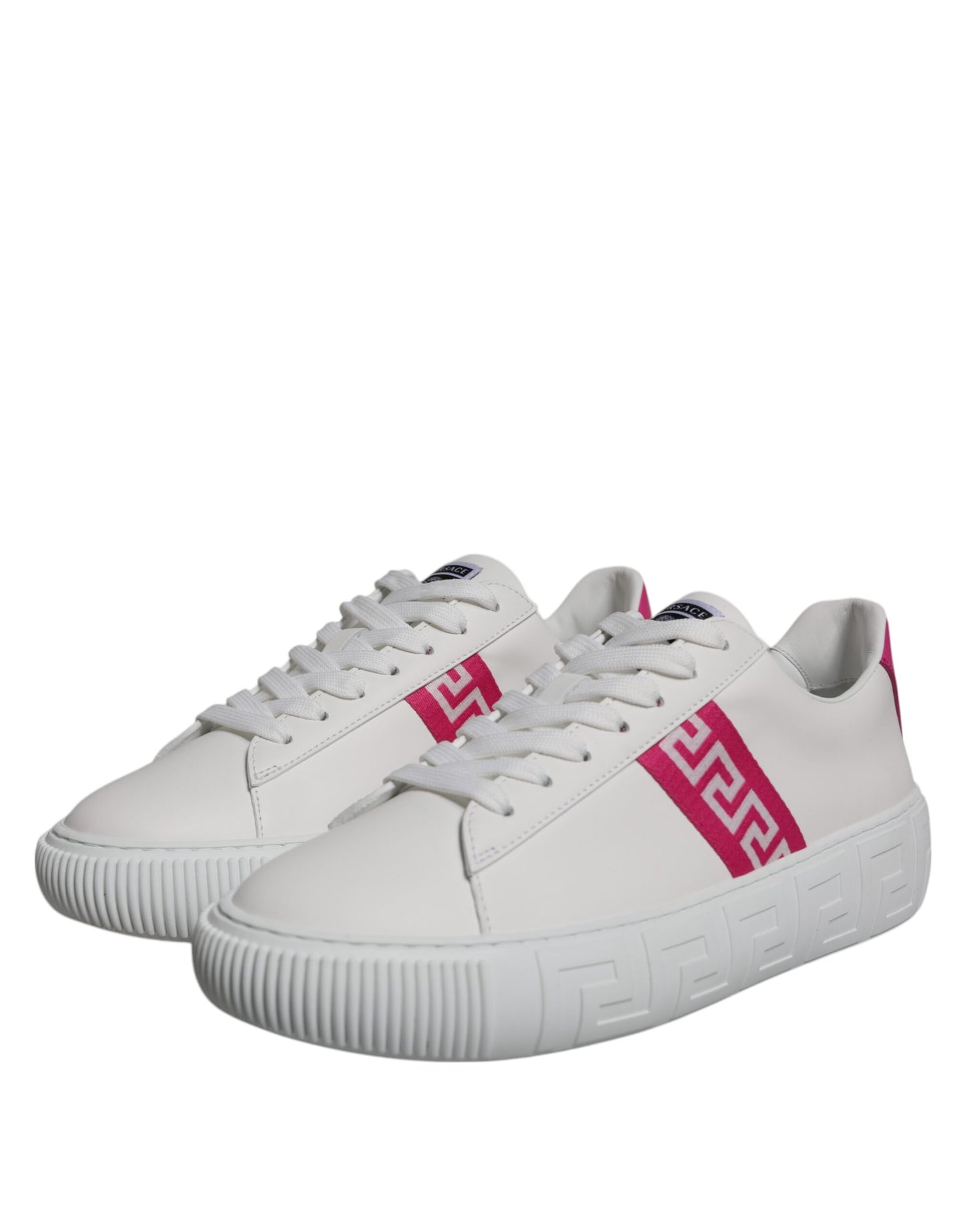 Zapatillas deportivas bajas con plataforma y estampado de Greca en blanco y rosa