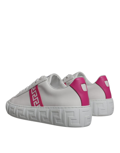 Zapatillas deportivas bajas con plataforma y estampado de Greca en blanco y rosa