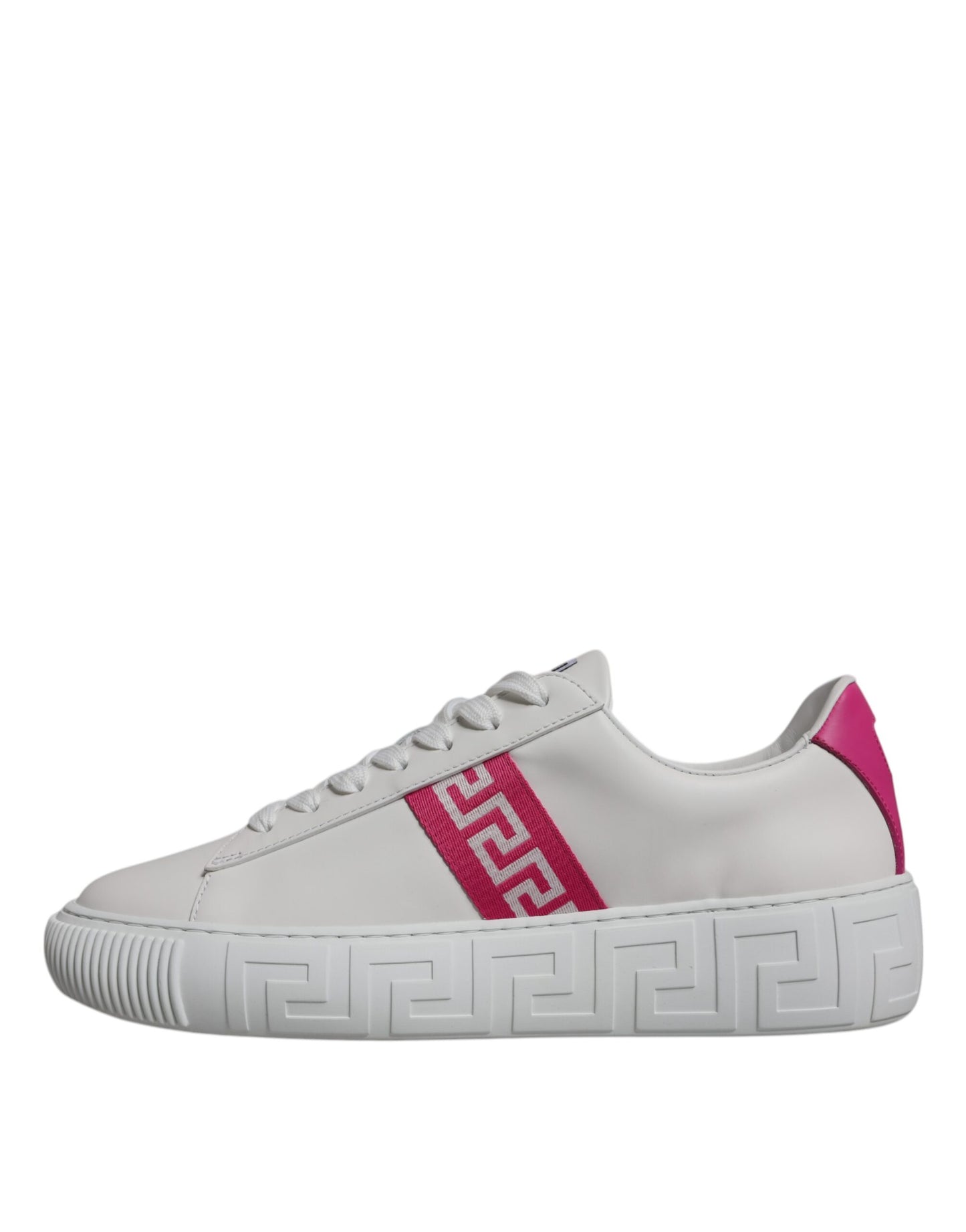 Zapatillas deportivas bajas con plataforma y estampado de Greca en blanco y rosa