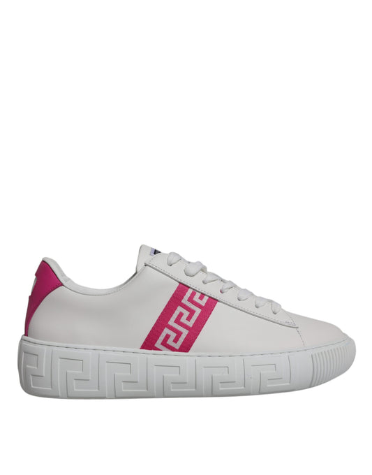 Zapatillas deportivas bajas con plataforma y estampado de Greca en blanco y rosa