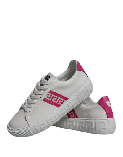 Zapatillas deportivas bajas con plataforma y estampado de Greca en blanco y rosa