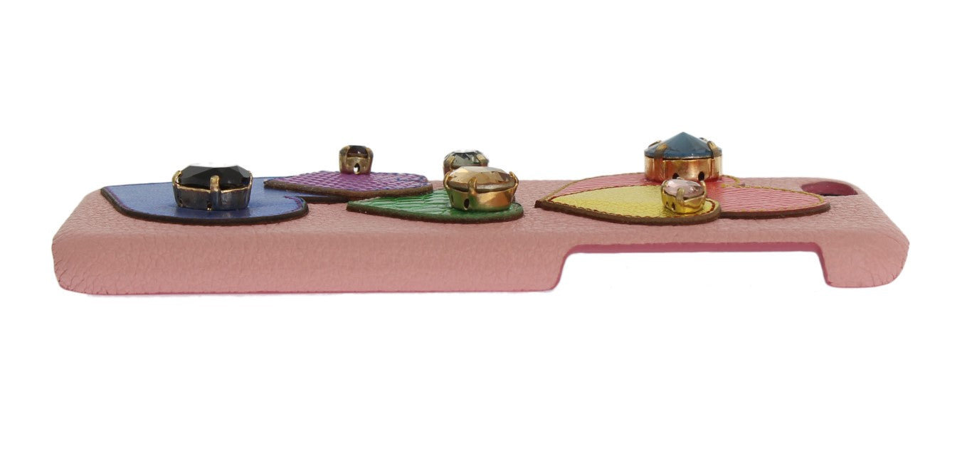 Funda elegante de cuero rosa con cristales para iPhone