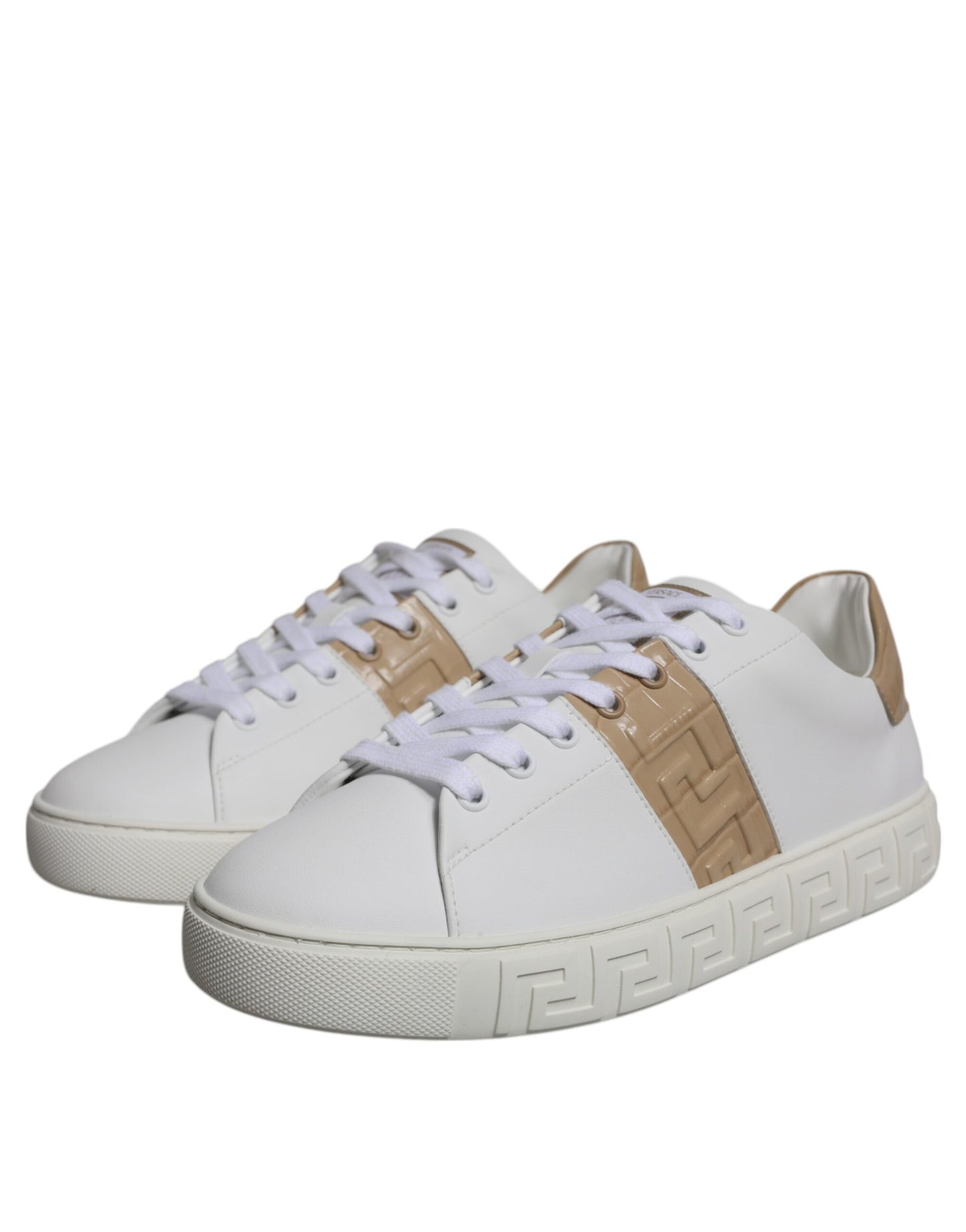 Zapatillas deportivas bajas de TPU con estampado Greca en blanco y marrón para hombre