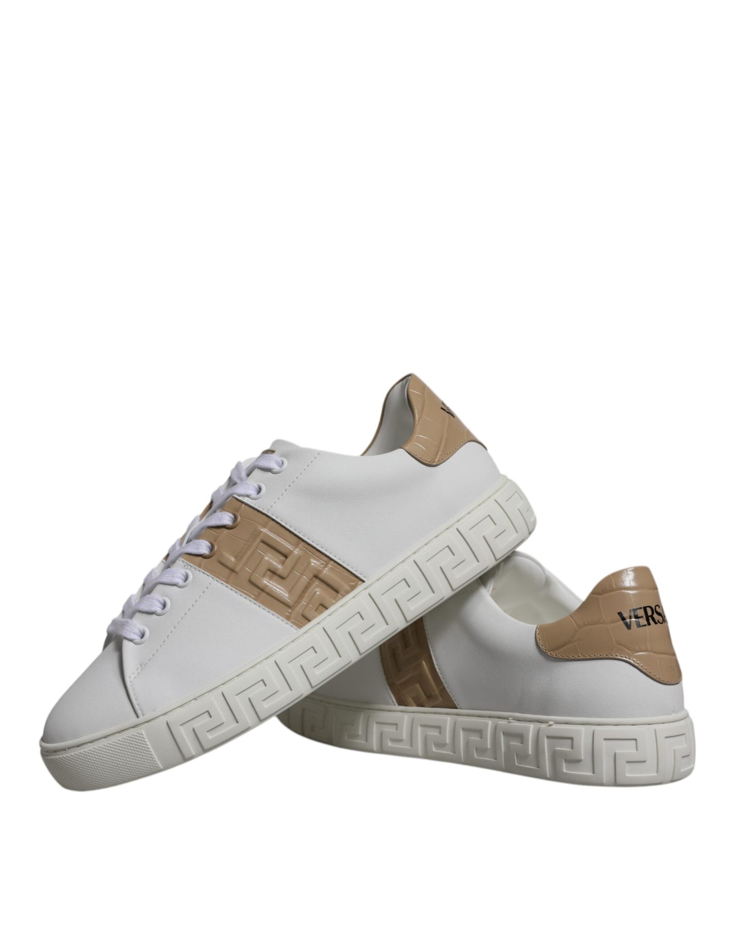 Zapatillas deportivas bajas de TPU con estampado Greca en blanco y marrón para hombre
