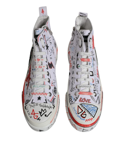 Zapatillas altas blancas de algodón con grafiti