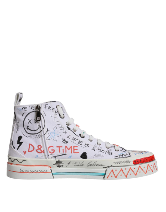 Zapatillas altas blancas de algodón con grafiti