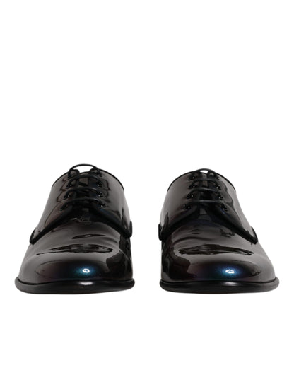 Zapatos de vestir Derby de piel charol con diseño de pavo real para hombre