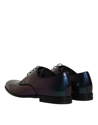Zapatos de vestir Derby de piel charol con diseño de pavo real para hombre