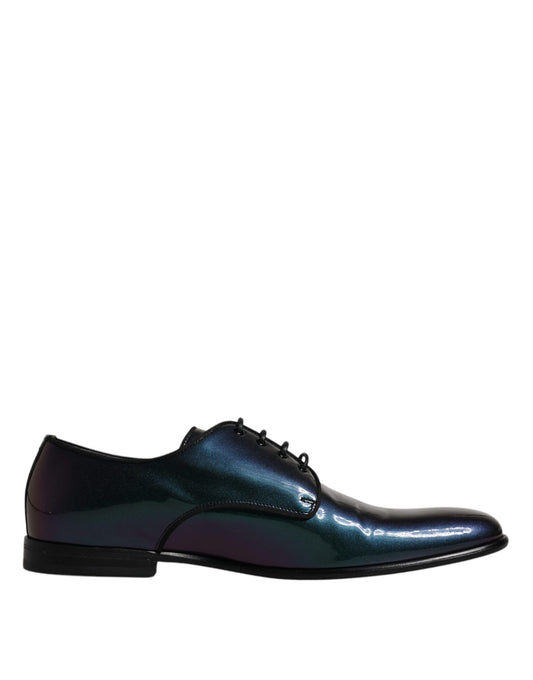 Zapatos de vestir Derby de piel charol con diseño de pavo real para hombre
