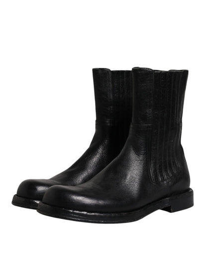 Botas de media pantorrilla de cuero de caballo negro