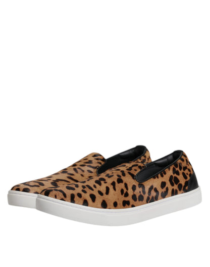Zapatillas deportivas de piel de becerro marrón con estampado de leopardo para hombre