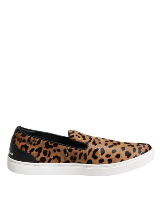 Zapatillas deportivas de piel de becerro marrón con estampado de leopardo para hombre