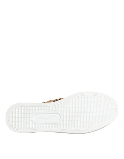 Zapatillas deportivas de piel de becerro marrón con estampado de leopardo para hombre