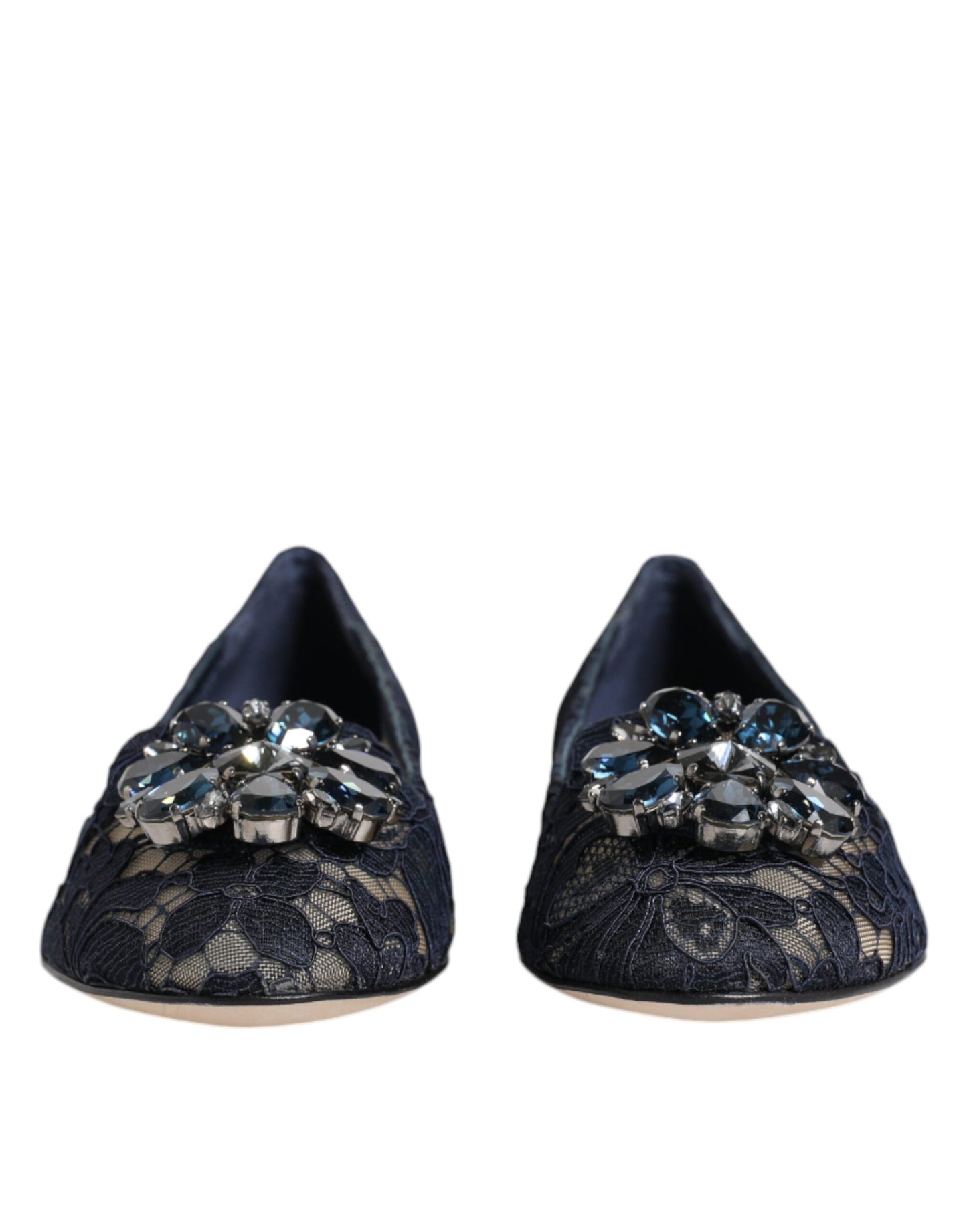 Zapatos planos con cristales y encaje de Taormina en azul
