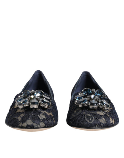 Zapatos planos con cristales y encaje de Taormina en azul