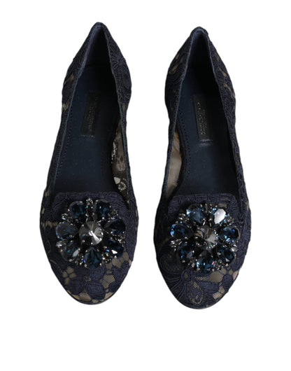 Zapatos planos con cristales y encaje de Taormina en azul
