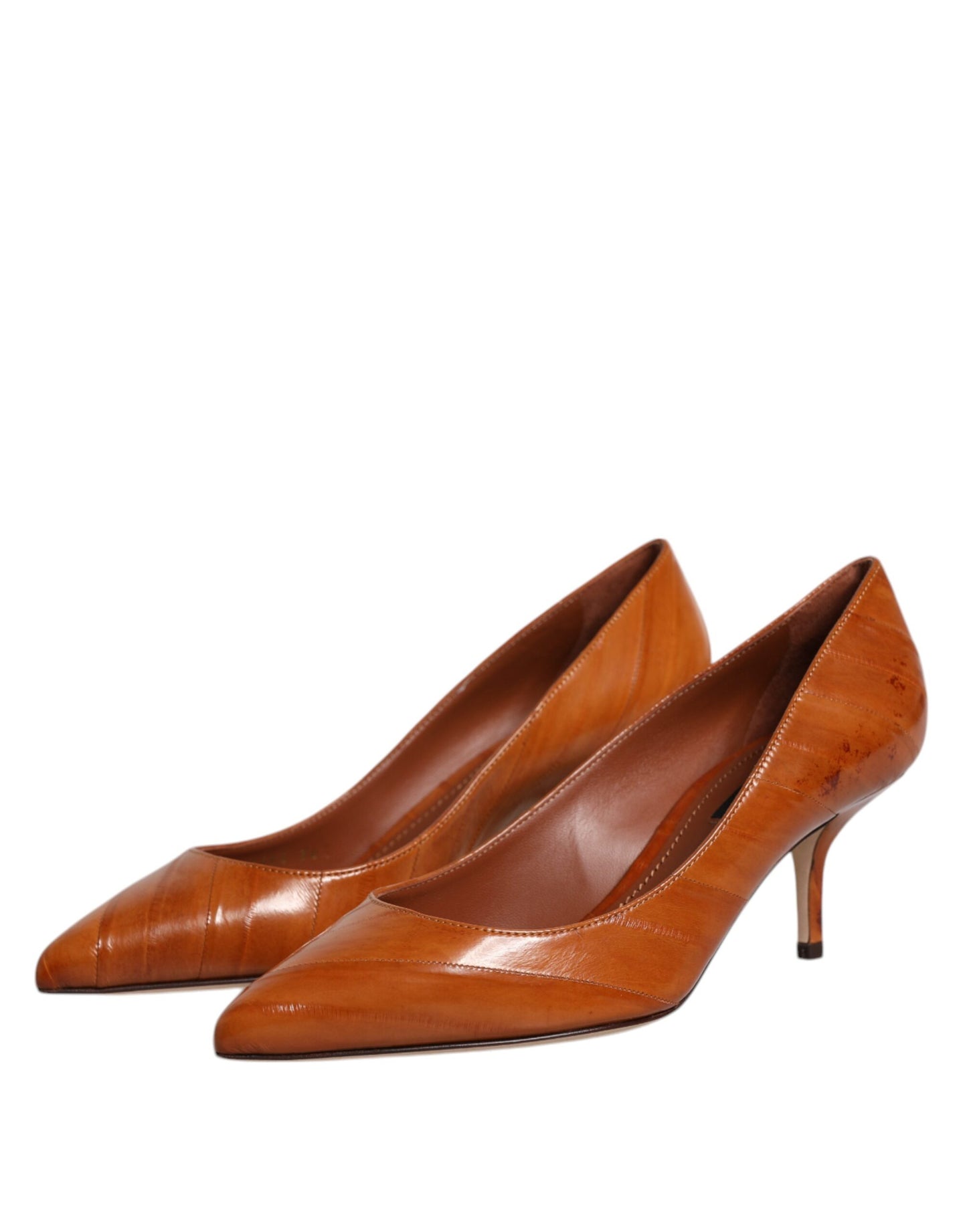 Zapatos de tacón bajo de piel marrón