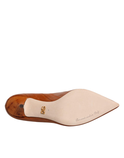 Zapatos de tacón bajo de piel marrón