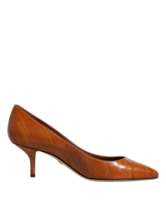 Zapatos de tacón bajo de piel marrón