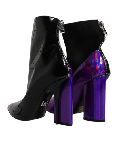 Botines puntiagudos morados y negros