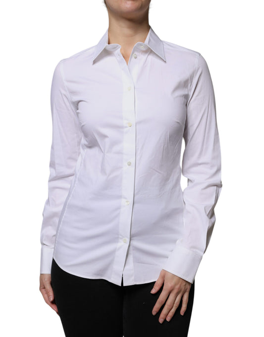 Camisa blanca de algodón con cuello y mangas largas