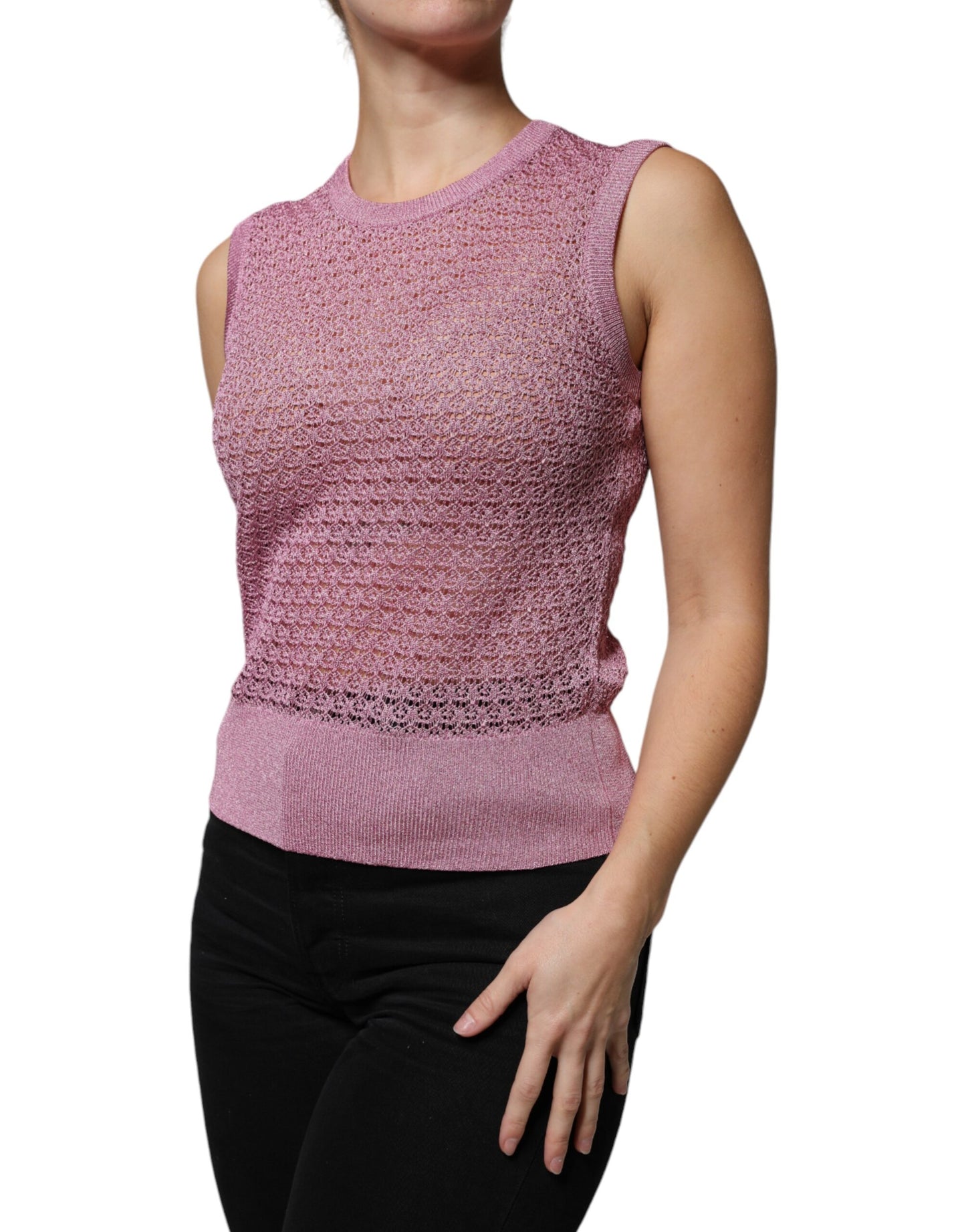 Camiseta sin mangas de malla rosa transparente