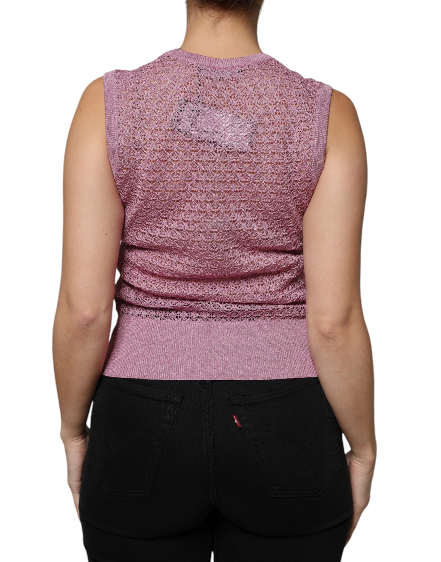 Camiseta sin mangas de malla rosa transparente