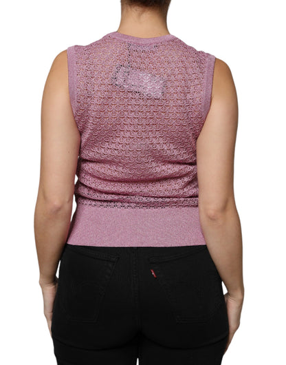 Camiseta sin mangas de malla rosa transparente