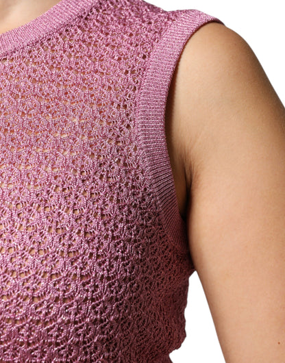 Camiseta sin mangas de malla rosa transparente