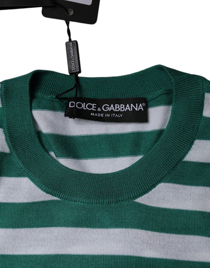 Camiseta de cuello redondo con hojas y rayas blancas y verdes
