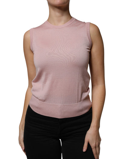 Camiseta sin mangas de punto de cachemira rosa
