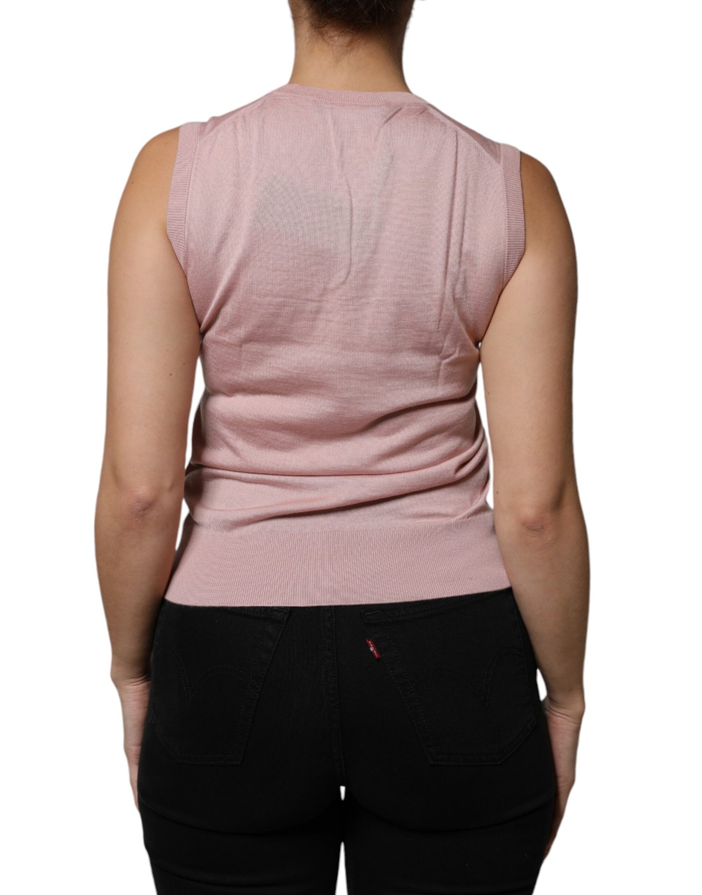 Camiseta sin mangas de punto de cachemira rosa