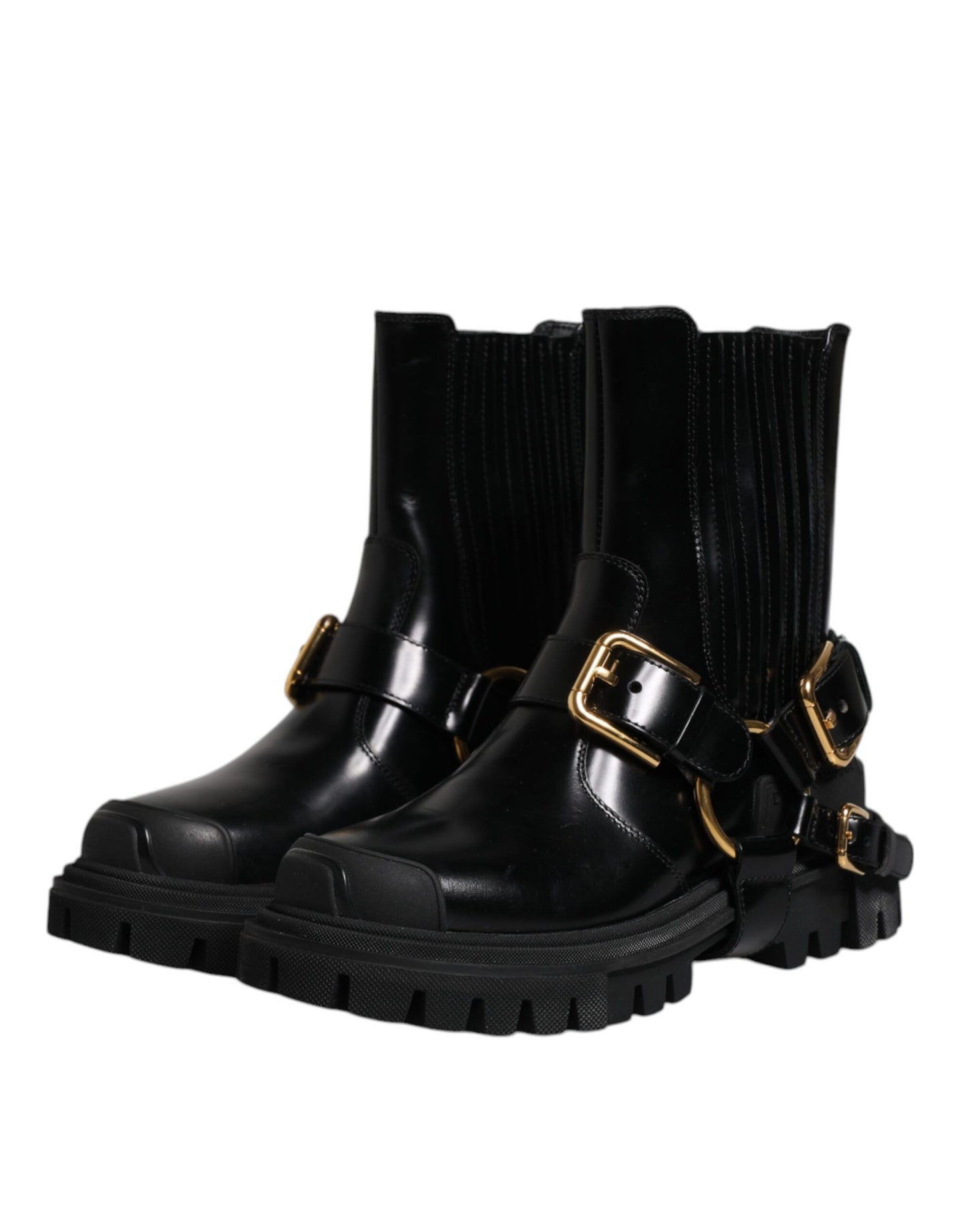 Botas de trekking elásticas de cuero negro sin cordones