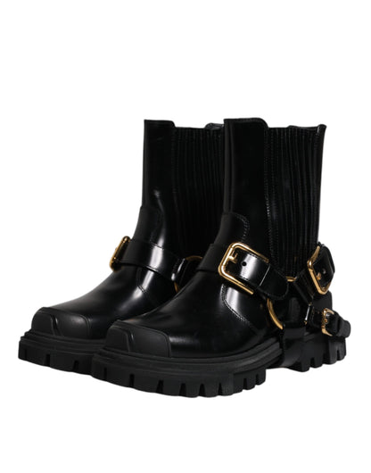 Botas de trekking elásticas de cuero negro sin cordones
