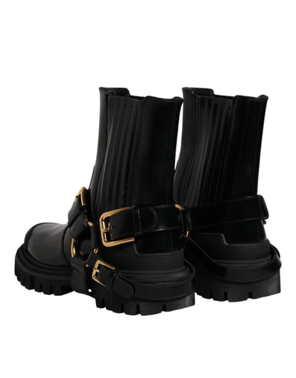 Botas de trekking elásticas de cuero negro sin cordones